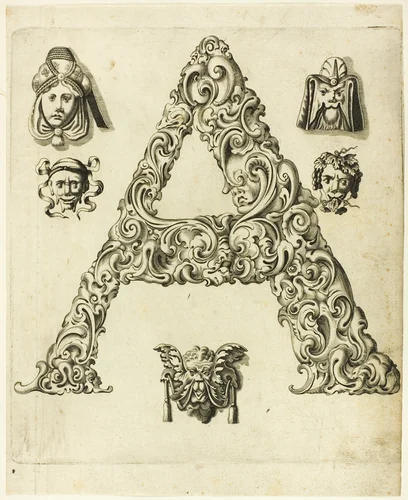 Letter A by Peter Aubry, print, 1630