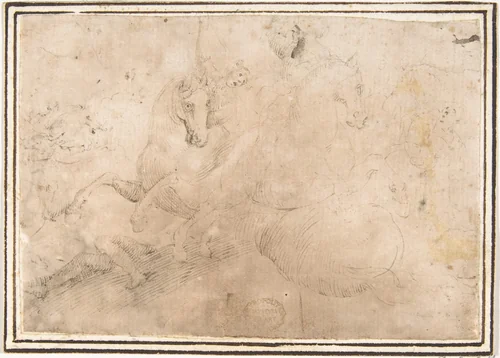 Cavalry Engagement by Francesco Allegrini, drawing, 1624-1663