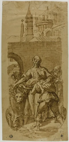 Taddeo Zuccaro at the Entrance to Rome, Greeted by Servitude, Hardship, and Toil by Federico Zuccaro, drawing, 1590-1600