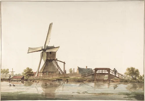 Landscape with Windmill by Anthonie Erkelens, drawing, 1764-1804