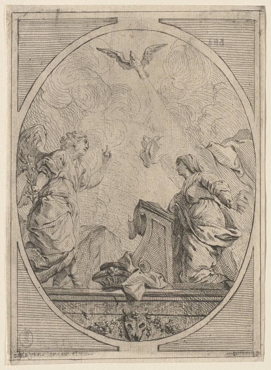 The Annunciation by Pierre Hubert Subleyras, print, 1700-1799