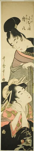 Komurasaki of the Miuraya and Shirai Gompachi (Miuraya Komurasaki, Shirai Gompachi) by Kitagawa Utamaro (喜多川歌麿), print, 1795-1805