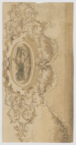 Design for a Cartouche with a Violin and Scrolls by anonymous, drawing, 1800-1825