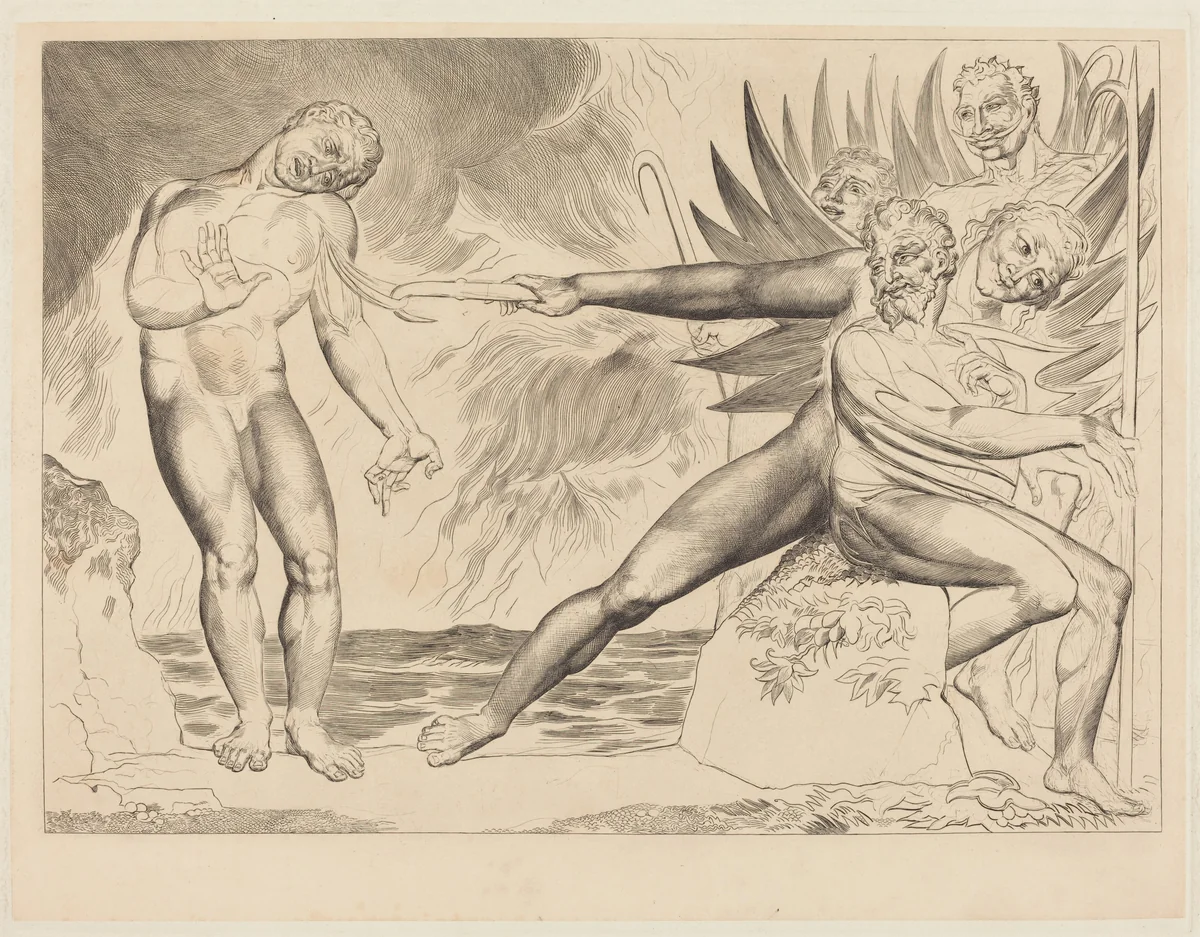 The Circle of the Corrupt Officials; the Devils Tormenting Ciampolo by William Blake, print, 1827