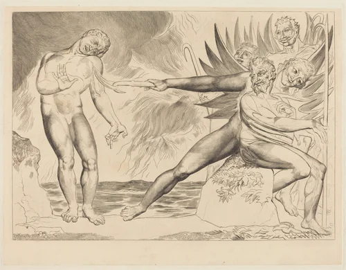 The Circle of the Corrupt Officials; the Devils Tormenting Ciampolo by William Blake, print, 1827
