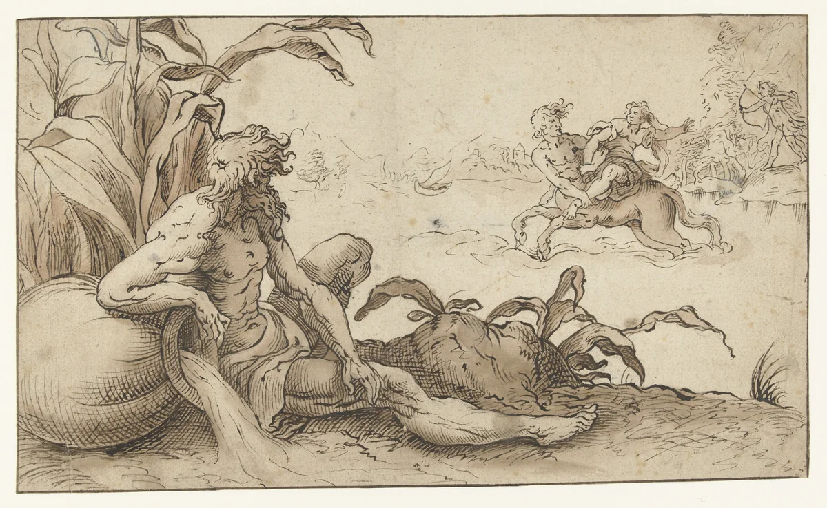 Ontvoering van Deïanira door Nessus by anonymous, drawing, 1540