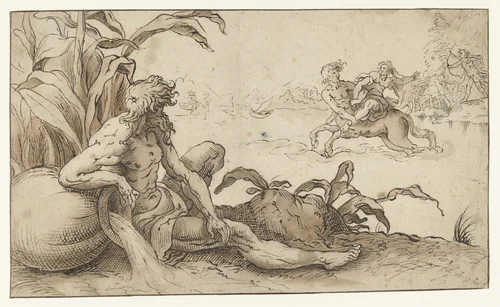 Ontvoering van Deïanira door Nessus by anonymous, drawing, 1540
