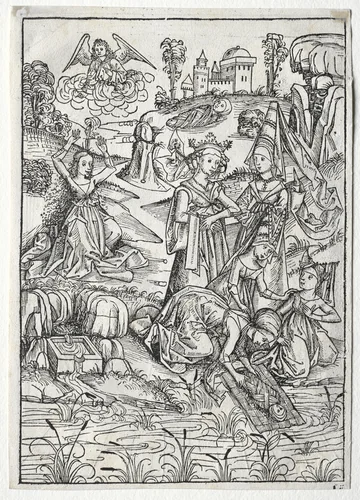 Der Schatzbehalter: Moses Found by Pharaoh's Daughter (recto) by Michael Wolgemut, print, 1491