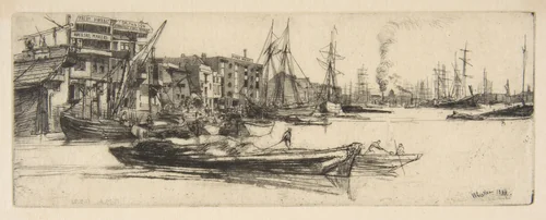 Thames Warehouses by James McNeill Whistler, print, 1859