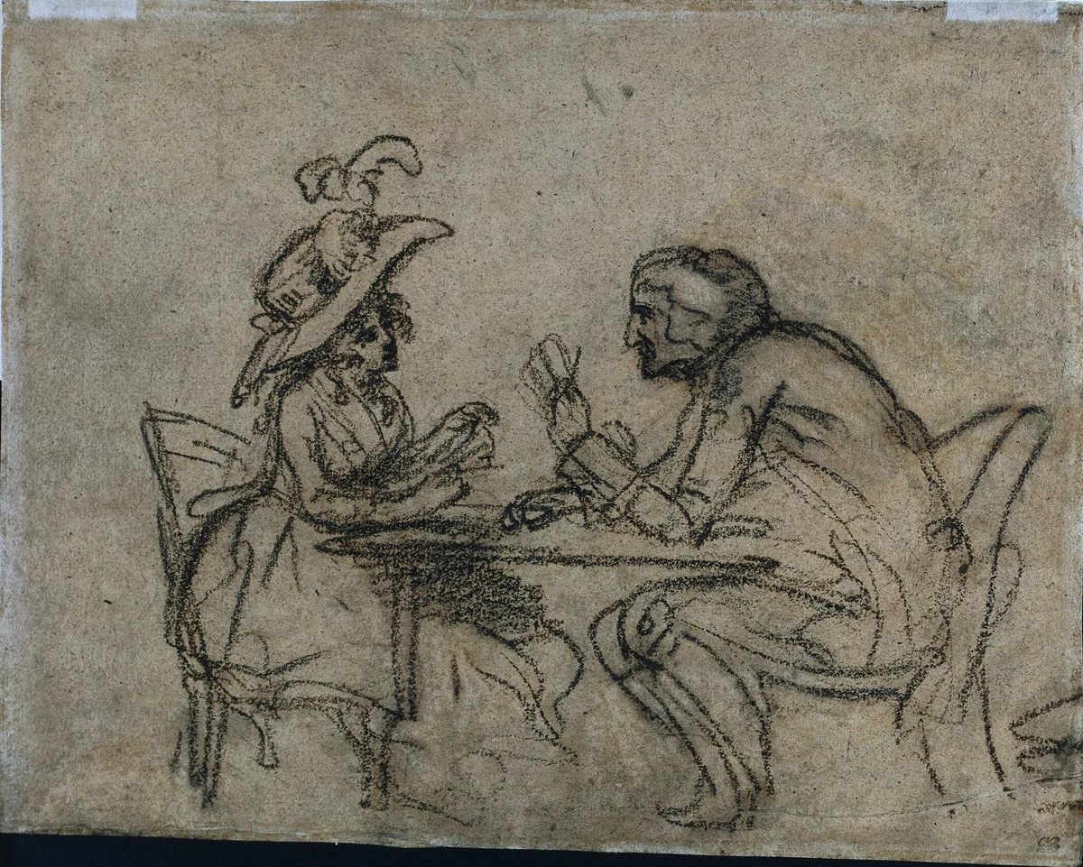 Woman and Man Playing Cards (verso) by Benjamin West, drawing, 1787-1797