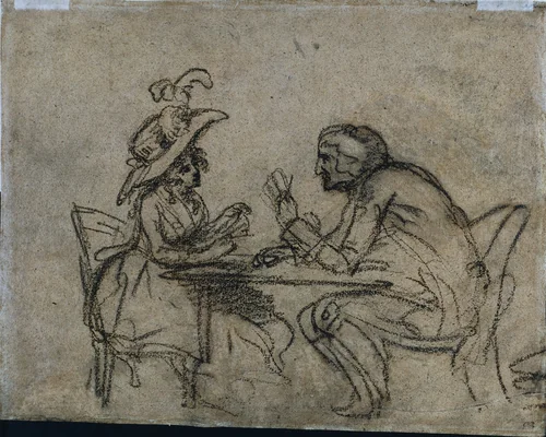 Woman and Man Playing Cards (verso) by Benjamin West, drawing, 1787-1797