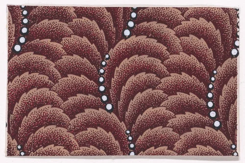 Textile Design with Undulating Vertical Rows of Overlapping Scales and Curved Strips of Pearls by anonymous, drawing, 1840