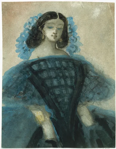 Young Woman in a Blue and Black Dress by Constantin Guys, drawing, 1863