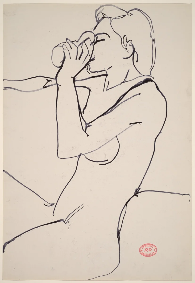 Untitled [female nude seated and drinking] by Richard Diebenkorn, drawing, 1955-1967