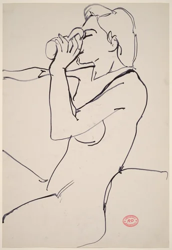Untitled [female nude seated and drinking] by Richard Diebenkorn, drawing, 1955-1967