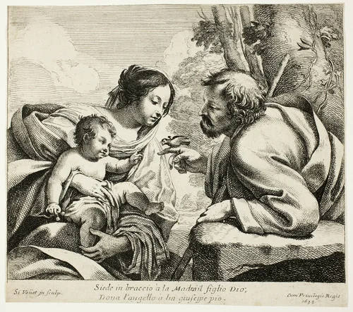 Holy Family With a Bird by Simon Vouet, print, 1633