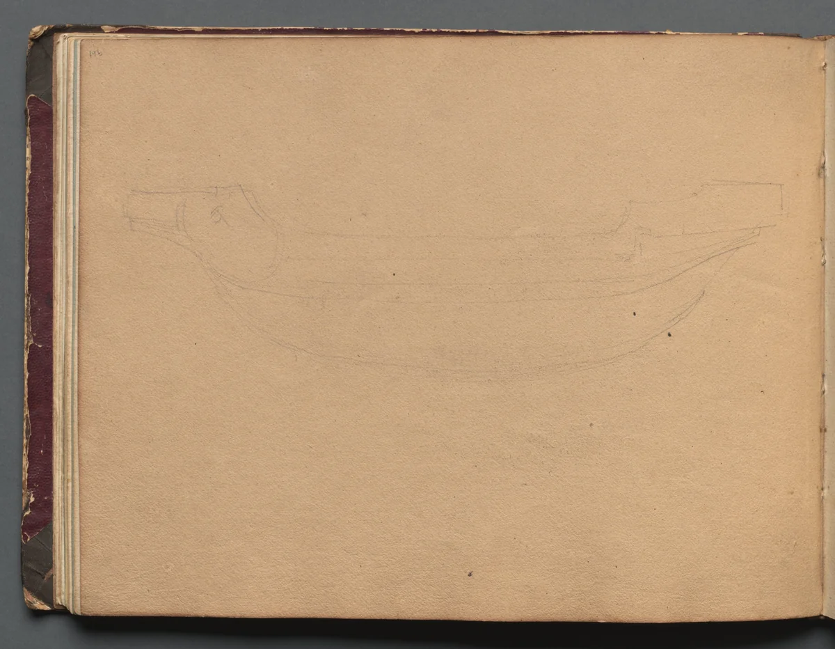 Album with Views of Rome and Surroundings, Landscape Studies, page 19b: Sketch of a boat by Franz Nadorp, book, 1830-1870