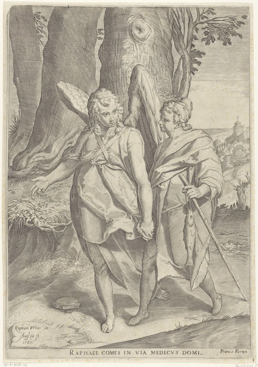 Tobias en de Engel by Unknown, print, 1581