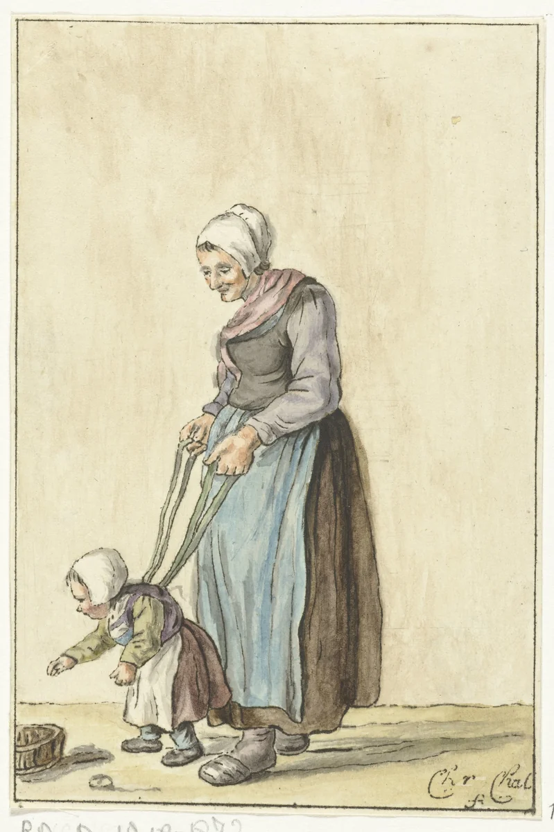 Moeder leert kind lopen by Pieter de Mare, print, 1779-1796