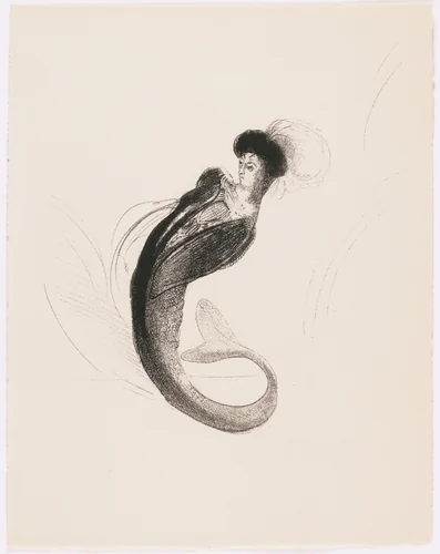 Woman Wearing a Toque and a Mermaid's Tail (Femme coiffée d'une toque et rejetant le buste en arrière) by Odilon Redon, print, 1898