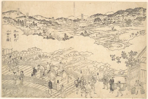 River of Omue and Bridge of Oda by Unidentified Artist, print, 1700