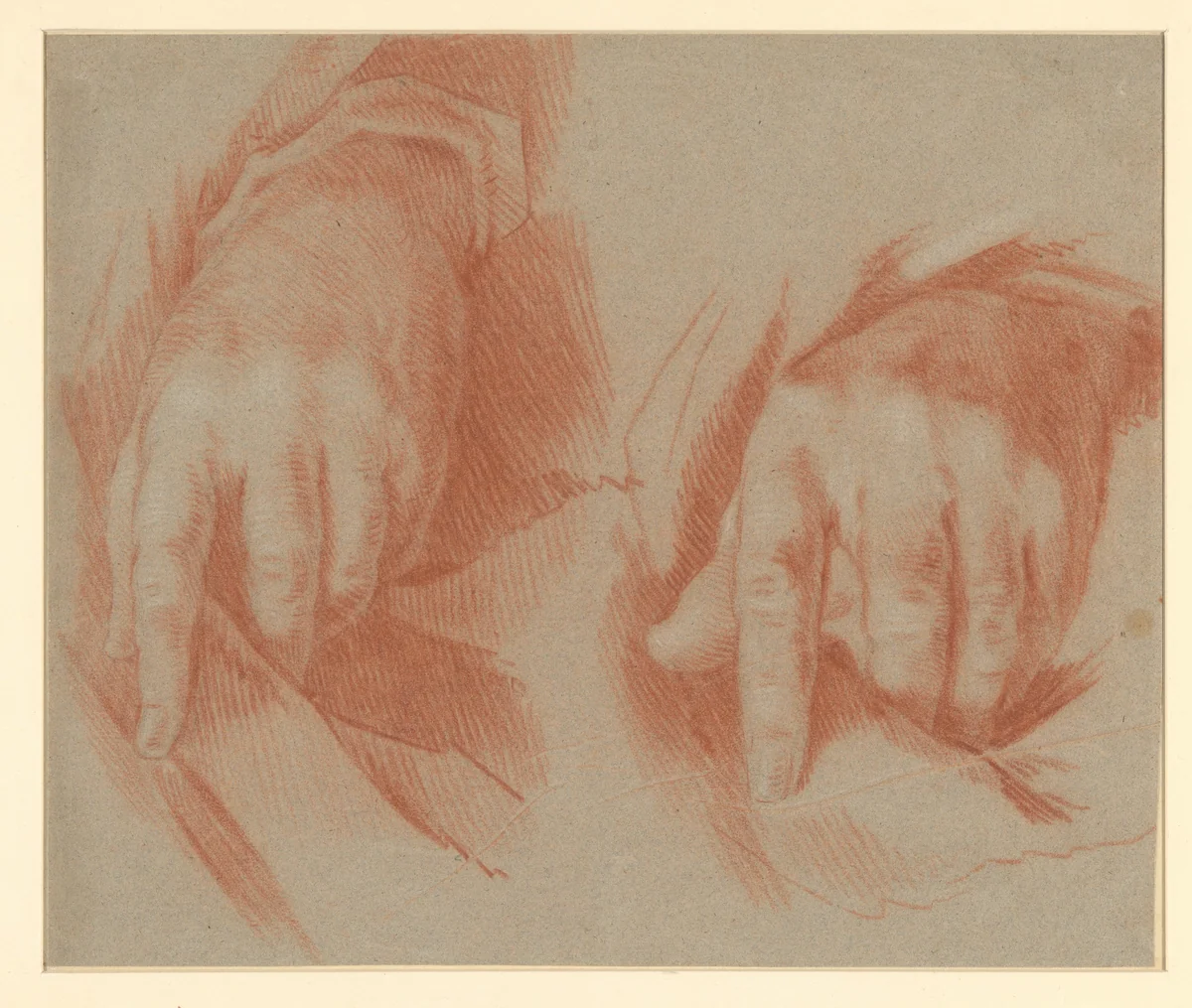 Studie van twee handen by anonymous, drawing, 1700-1800