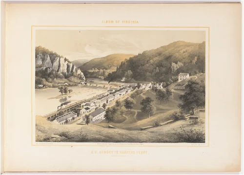 U.S. Armory in Harpers Ferry by Woldemar Rau, print, 1857