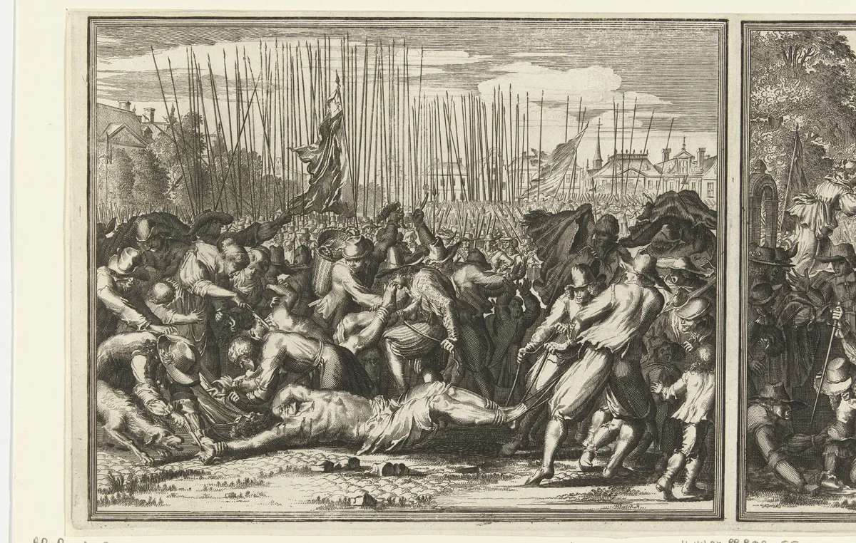 Lynchpartij van Johan en Cornelis de Witt, 1672 by anonymous, print, 1672-1675