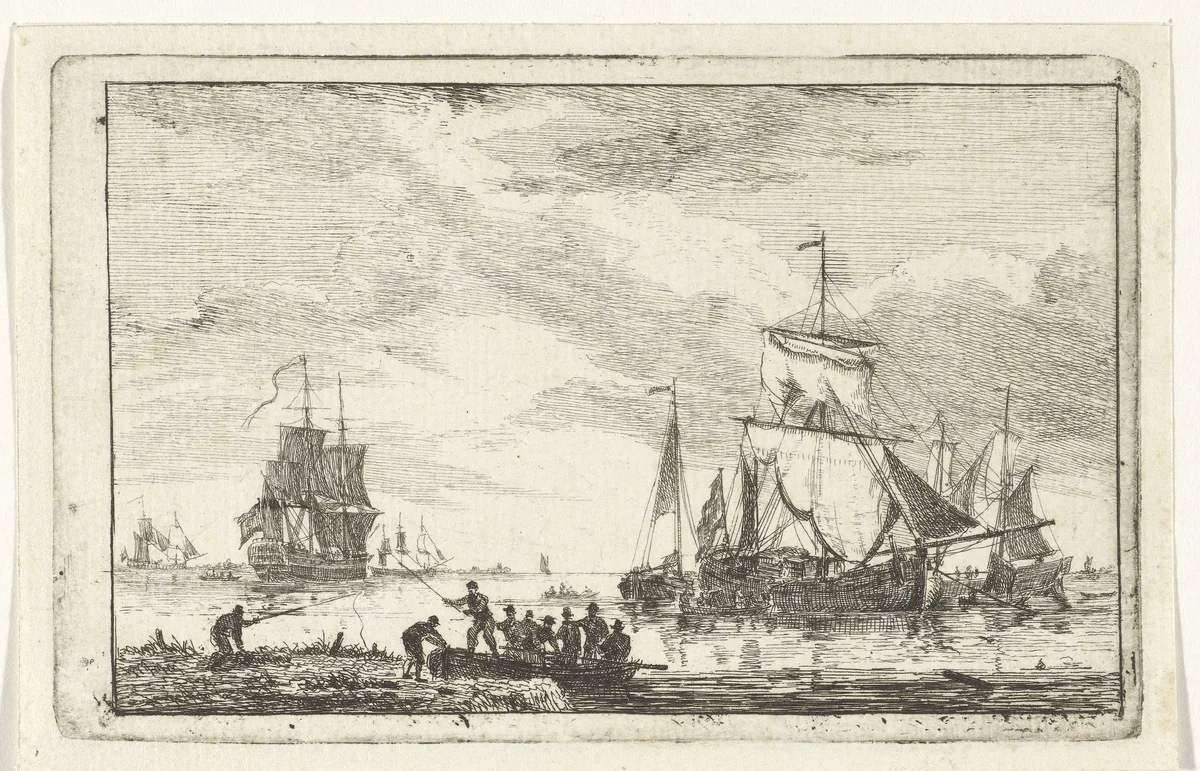 Riviergezicht met vissers by Hendrik Kobell, print, 1761-1779