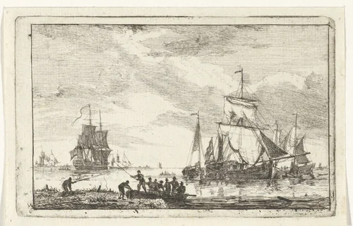 Riviergezicht met vissers by Hendrik Kobell, print, 1761-1779