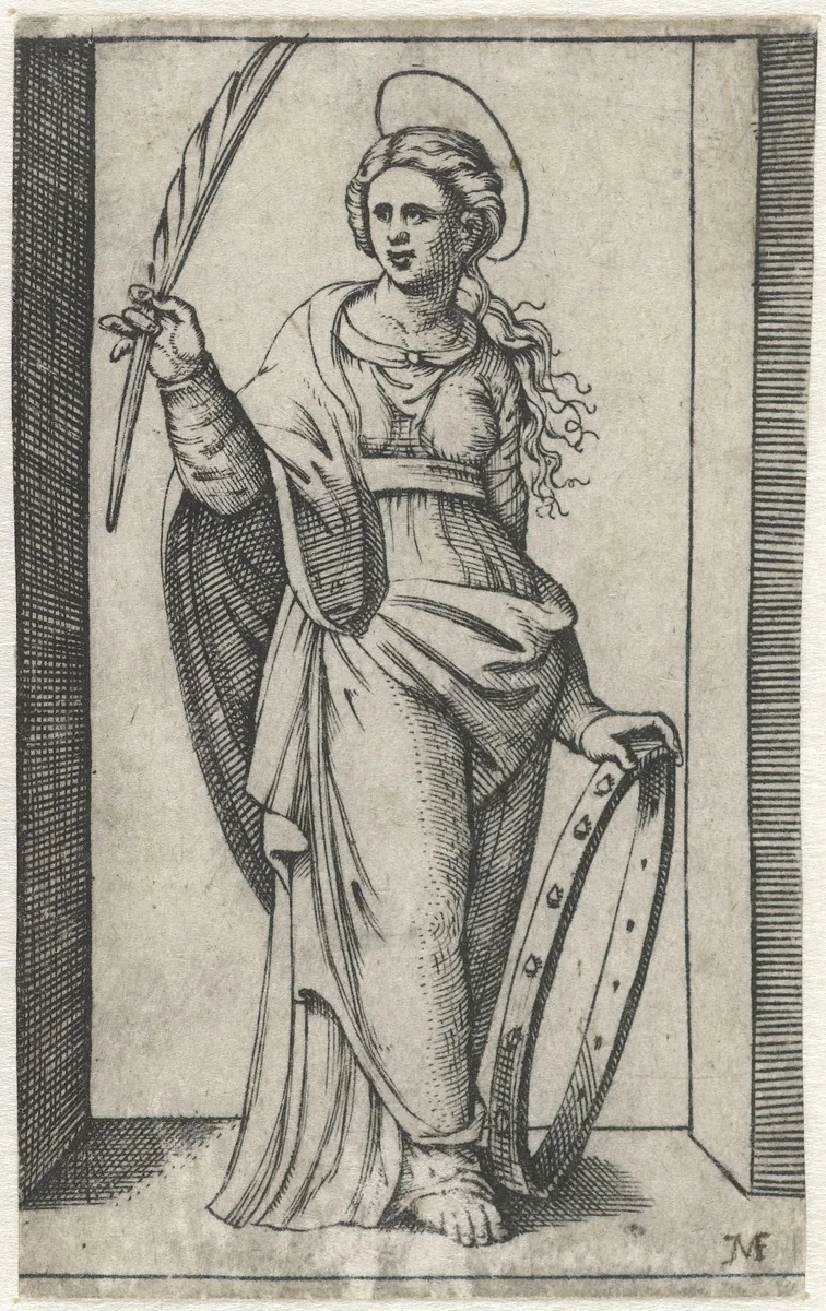 Heilige Catharina van Alexandrië met wiel by anonymous, print, 1500-1575