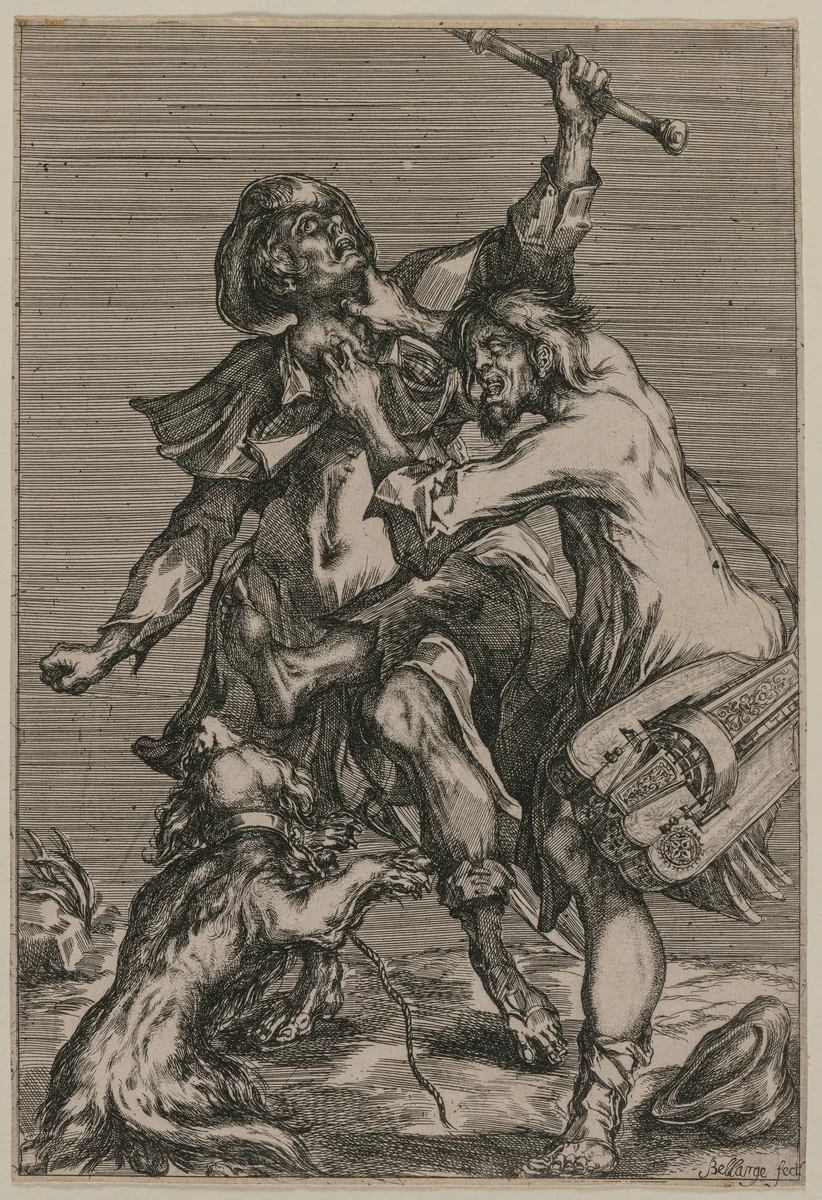 Two Beggars Fighting by Jacques Bellange, print, 1610-1620