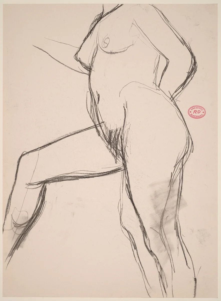 Untitled [side view of a female nude stepping with her right leg] by Richard Diebenkorn, drawing, 1955-1967
