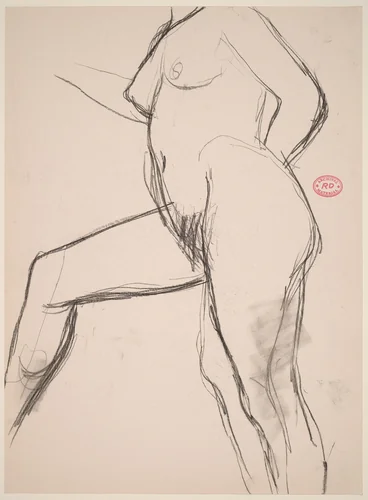 Untitled [side view of a female nude stepping with her right leg] by Richard Diebenkorn, drawing, 1955-1967