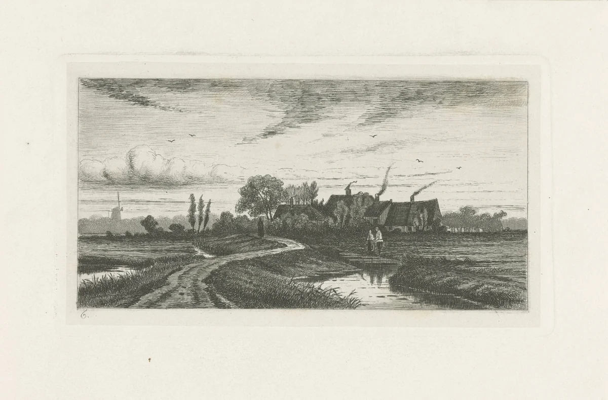 Landschap met boerderijen by Jan van Lokhorst, print, 1858