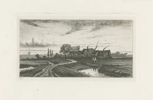 Landschap met boerderijen by Jan van Lokhorst, print, 1858