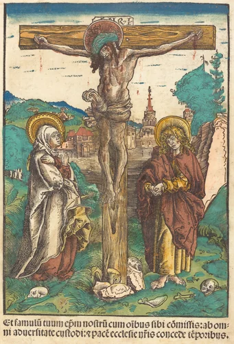 Christ on the Cross Between the Virgin and Saint John by Lucas Cranach, print, 1502