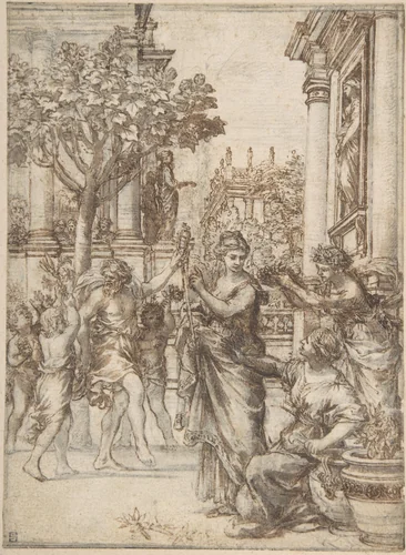 The Triumph of Nature Over Art (design for an engraving of 'De Florum Cultura') by Pietro da Cortona, drawing, 1628-1638