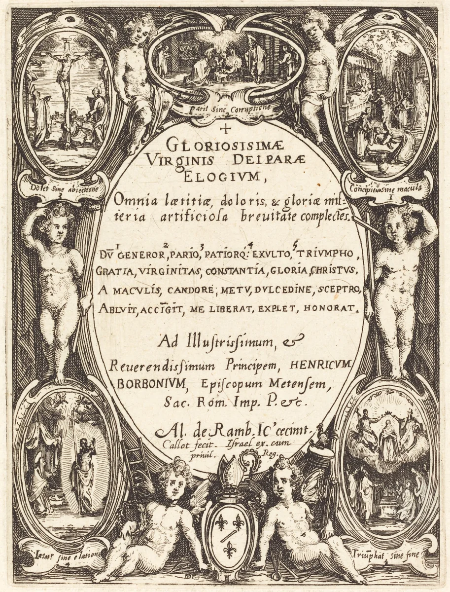 Frontispiece for "Gloriosissimae" by Jacques Callot, print, 1592-1635