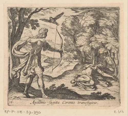 Apollo doodt Coronis by Antonio Tempesta, print, 1606