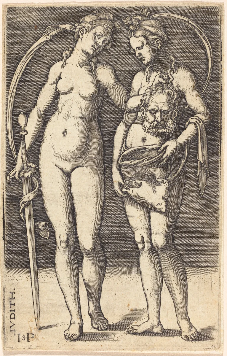 Judith and Her Servant Standing by Sebald Beham, print, 1500-1550