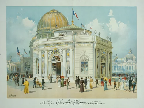 Chocolate-Menier Pavilion, World's Columbian Exposition, Chicago, Illinois, Perspective View by Peter Joseph Weber, drawing, 1893