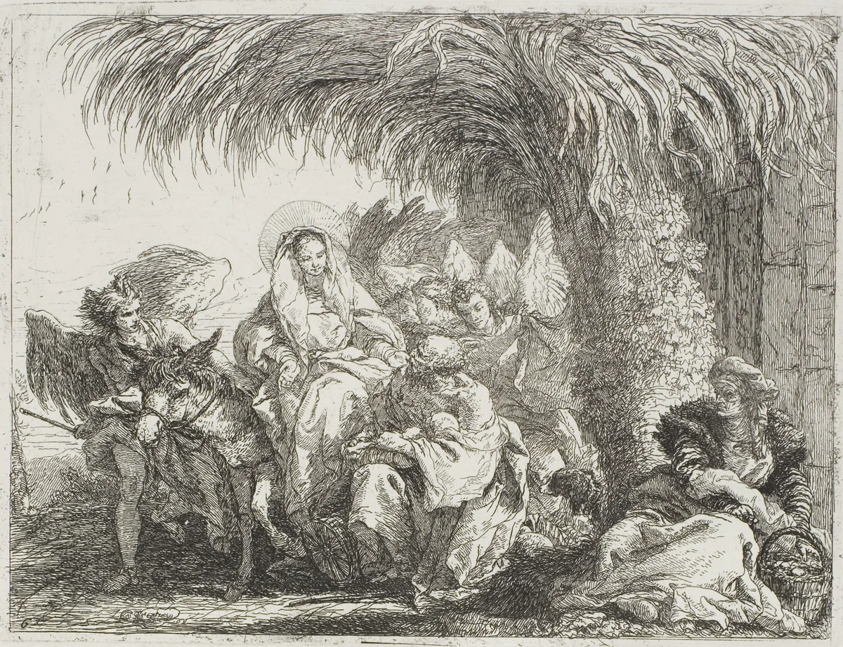 The Holy Family Under a Palm Tree, plate six from The Flight into Egypt by Giovanni Domenico Tiepolo, print, 1753