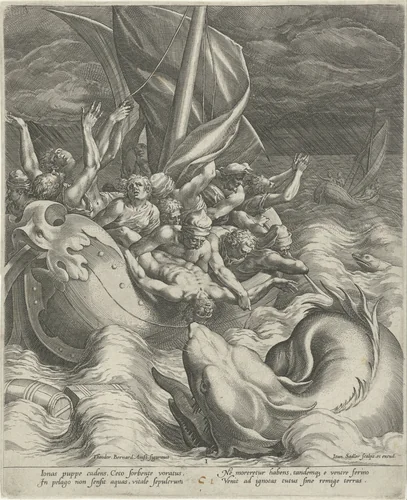 Jona wordt door de vissers overboord gegooid by Unknown, print, 1582-1584