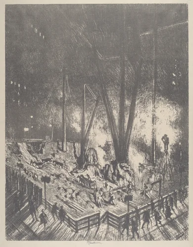 The Foundations, Building a Skyscraper by Joseph Pennell, print, 1910