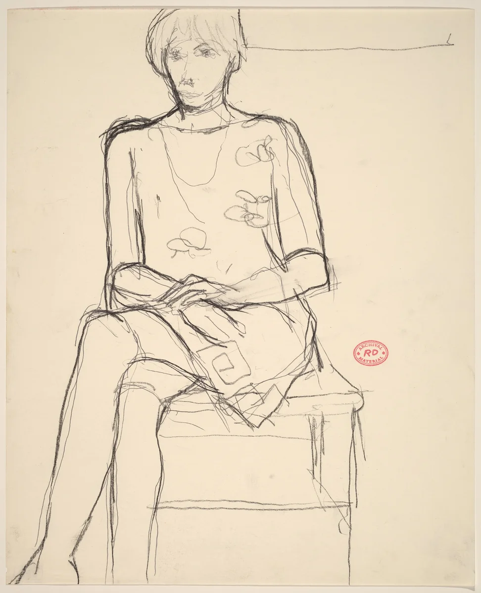 Untitled [seated woman in a patterned dress] by Richard Diebenkorn, drawing, 1955-1967