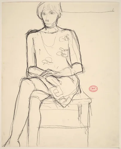 Untitled [seated woman in a patterned dress] by Richard Diebenkorn, drawing, 1955-1967