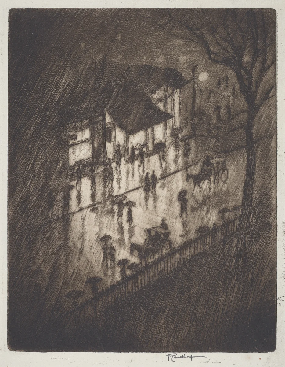 Rainy Night, Charing Cross Shops by Joseph Pennell, print, 1903