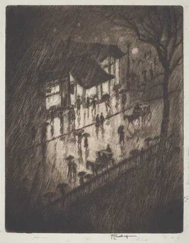 Rainy Night, Charing Cross Shops by Joseph Pennell, print, 1903