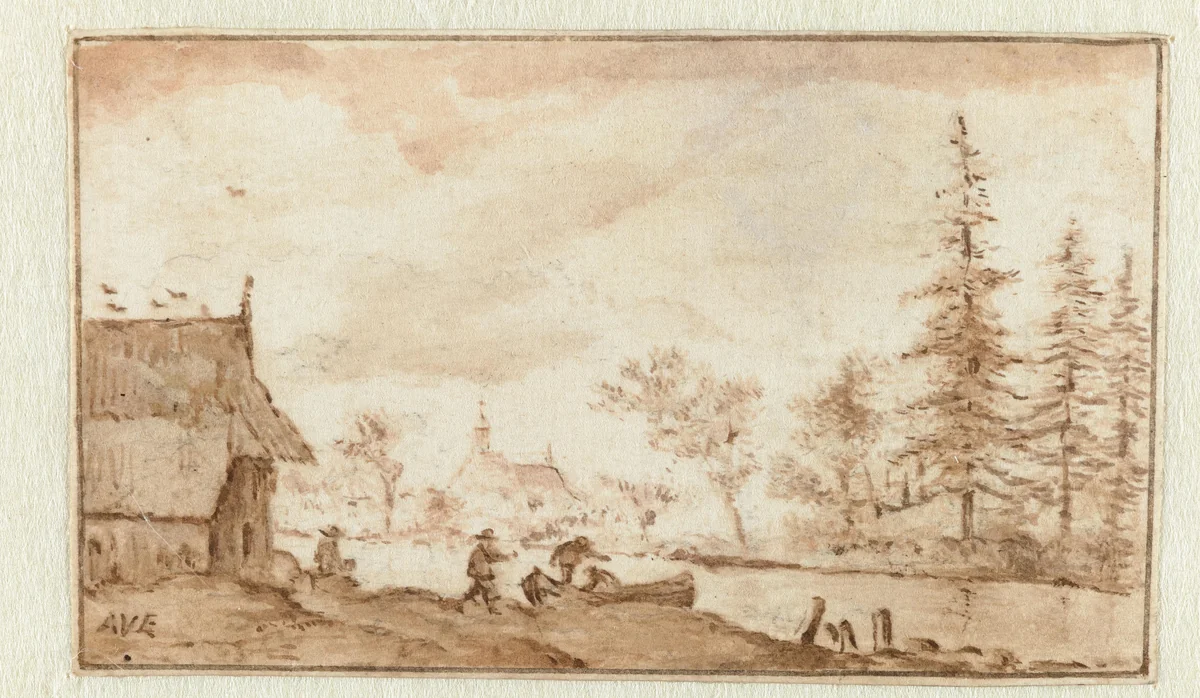 Riviergezicht by Allaert van Everdingen, drawing, 1631-1675